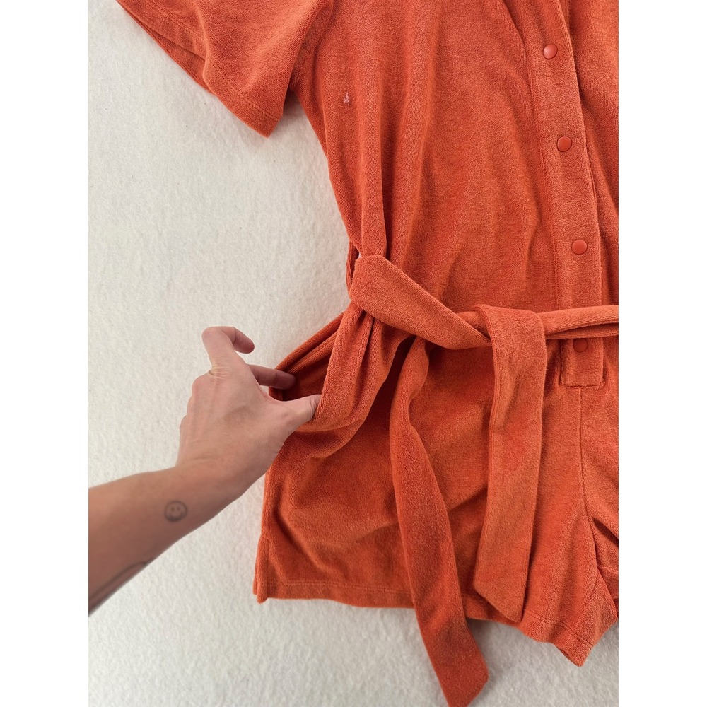 Beach Riot Gia - Terry Cloth Snap Front Belted Romper - Orange - M - Women - Picture 8 of 9
